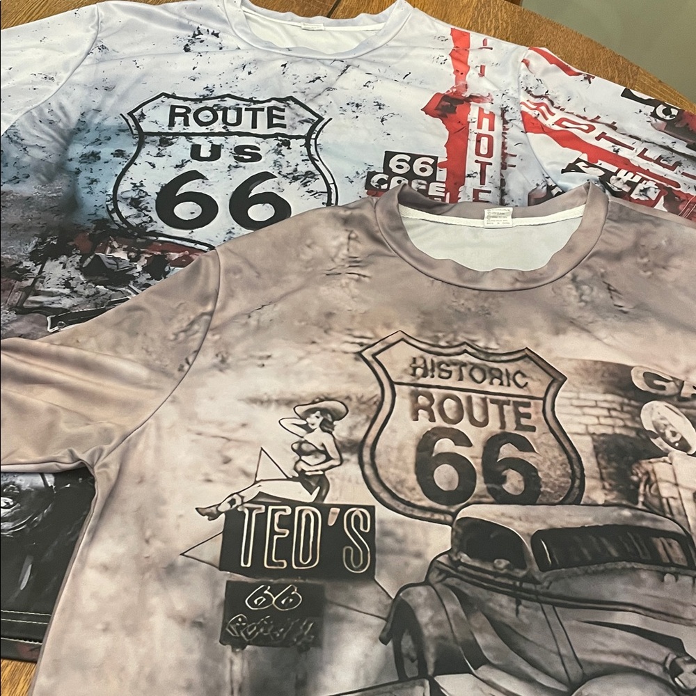 Route 66 Graphic Tee - Red and Black  TWO SHIRTS